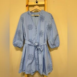 Zara Light Blue Embroidered Tie-Waist Tunic
